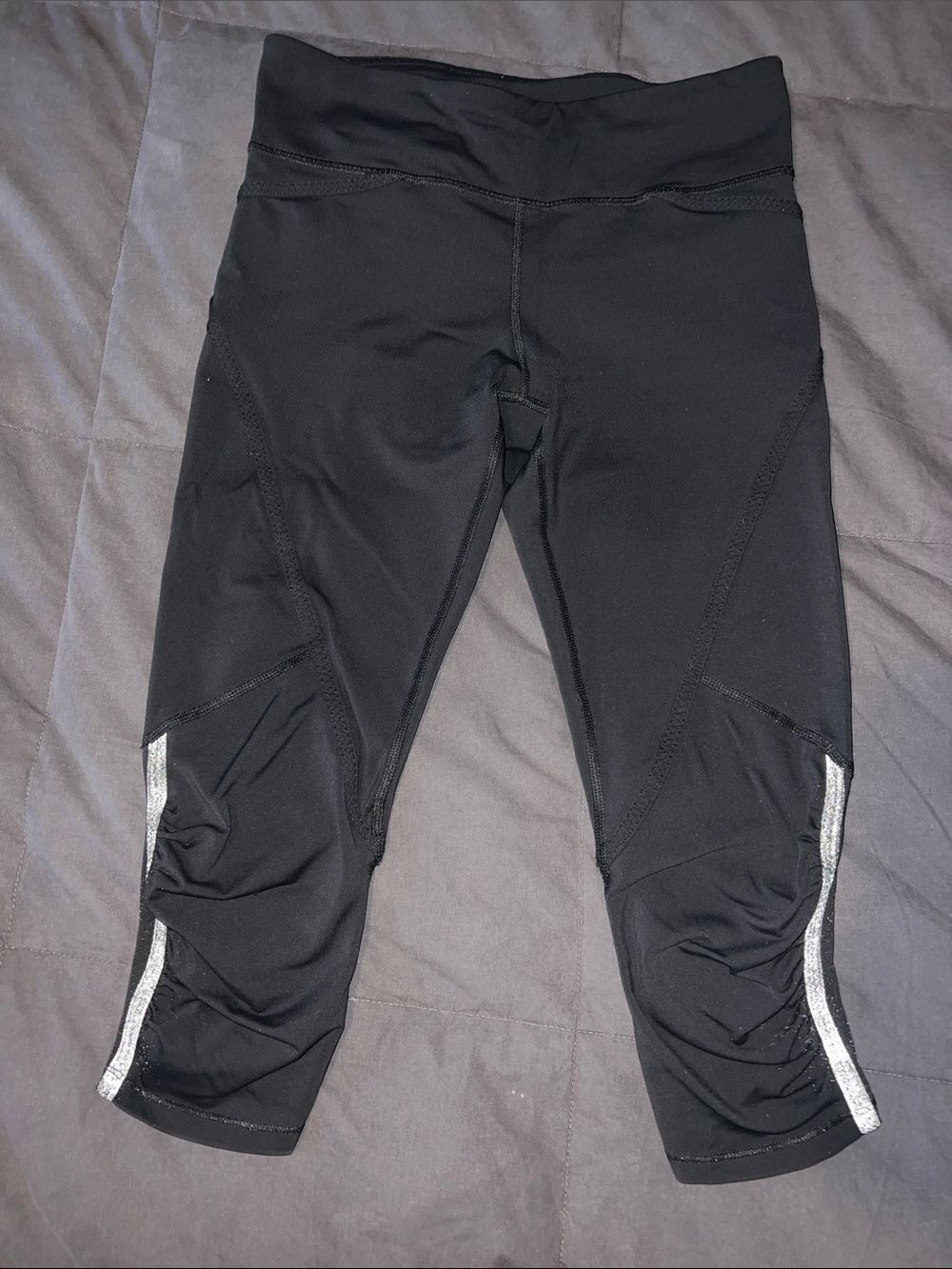 lululemon athletica Black Capri Leggings with Silver Side Stripe